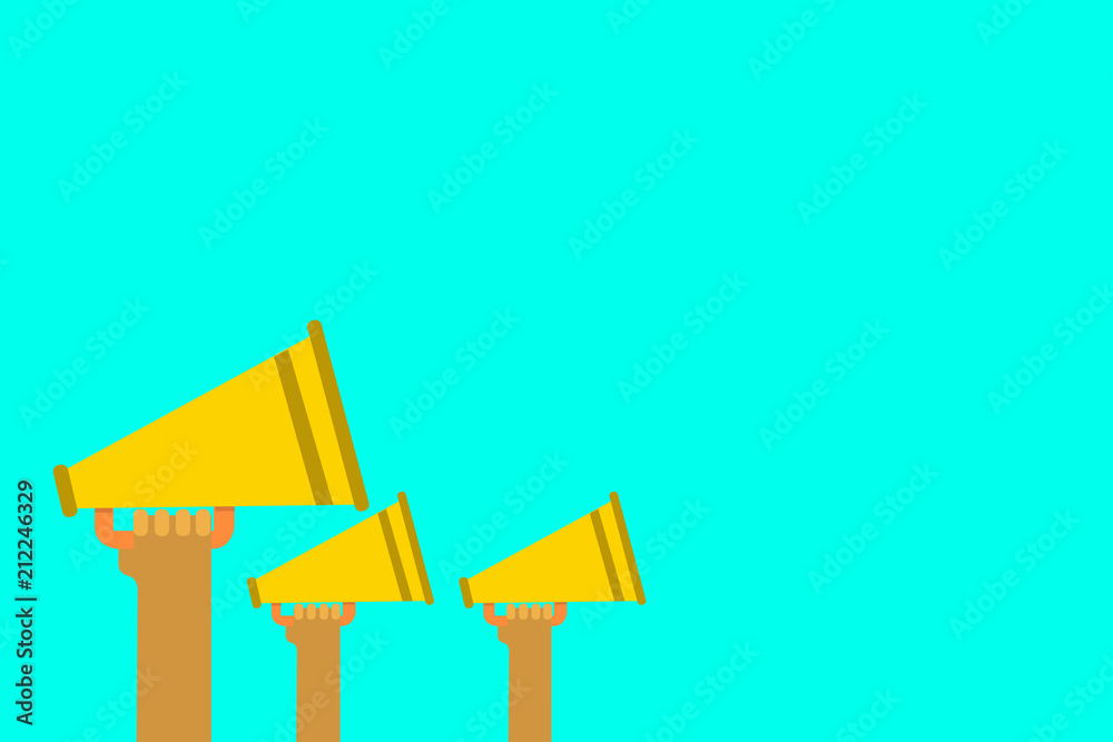 Flat design business illustration concept Digital marketing business megaphone for website and promotion banners. Cartoon human hand holding empty social media copy space text. Flat design business illustration concept Digital marketing business megaphone for website and promotion banners. Cartoon human hand holding empty social media copy space text.