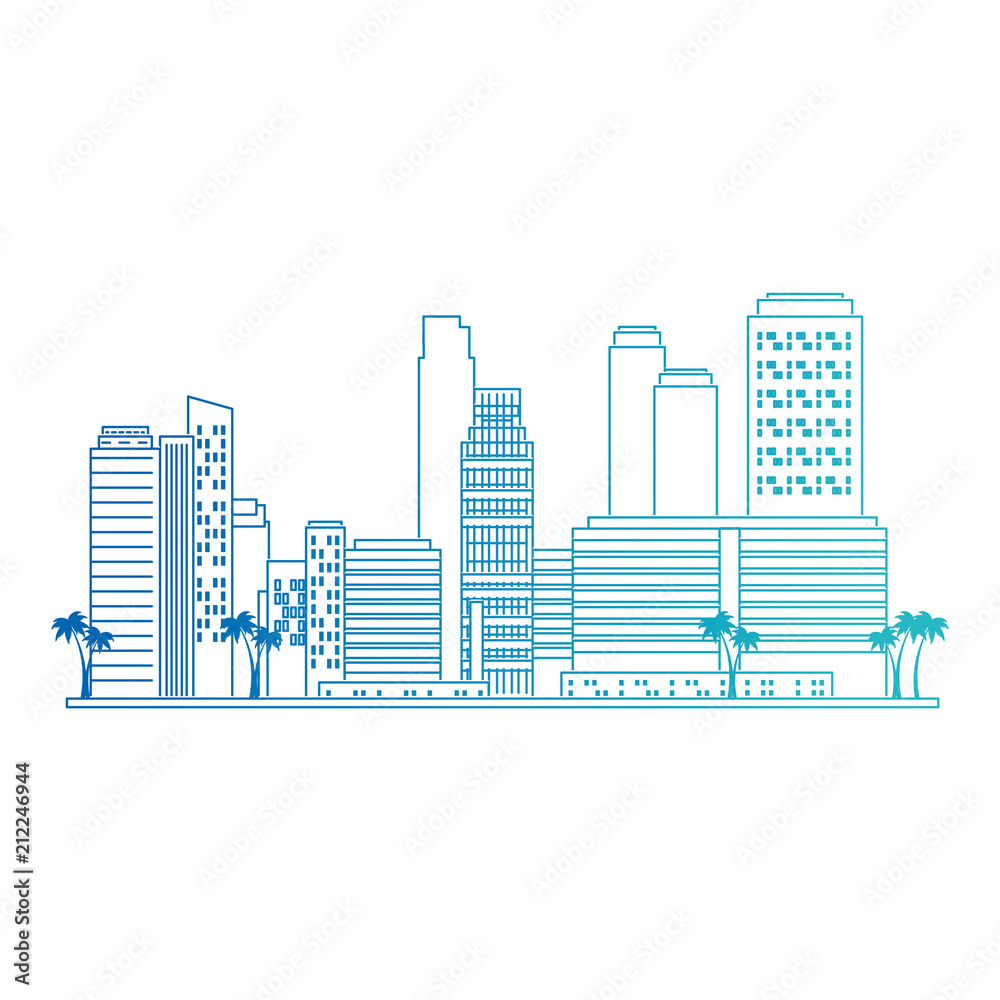 Fototapeta premium cityscape buildings with palms scene vector illustration design