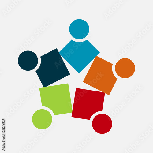 Group of five people in a circle.Teamwork meeting.people are meeting in the room.Powerful combined forces.