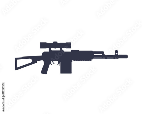 assault rifle, automatic gun with optical sight vector silhouette on white