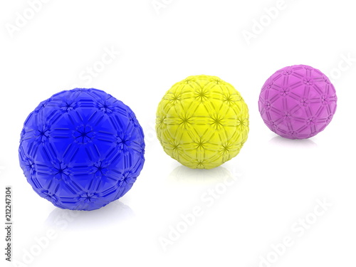 Three abstract balls on white