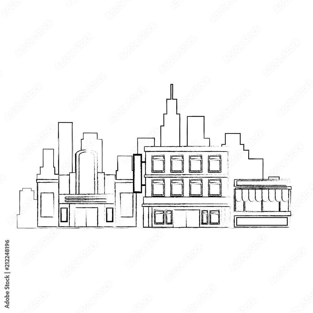 cityscape buildings scene icons vector illustration design