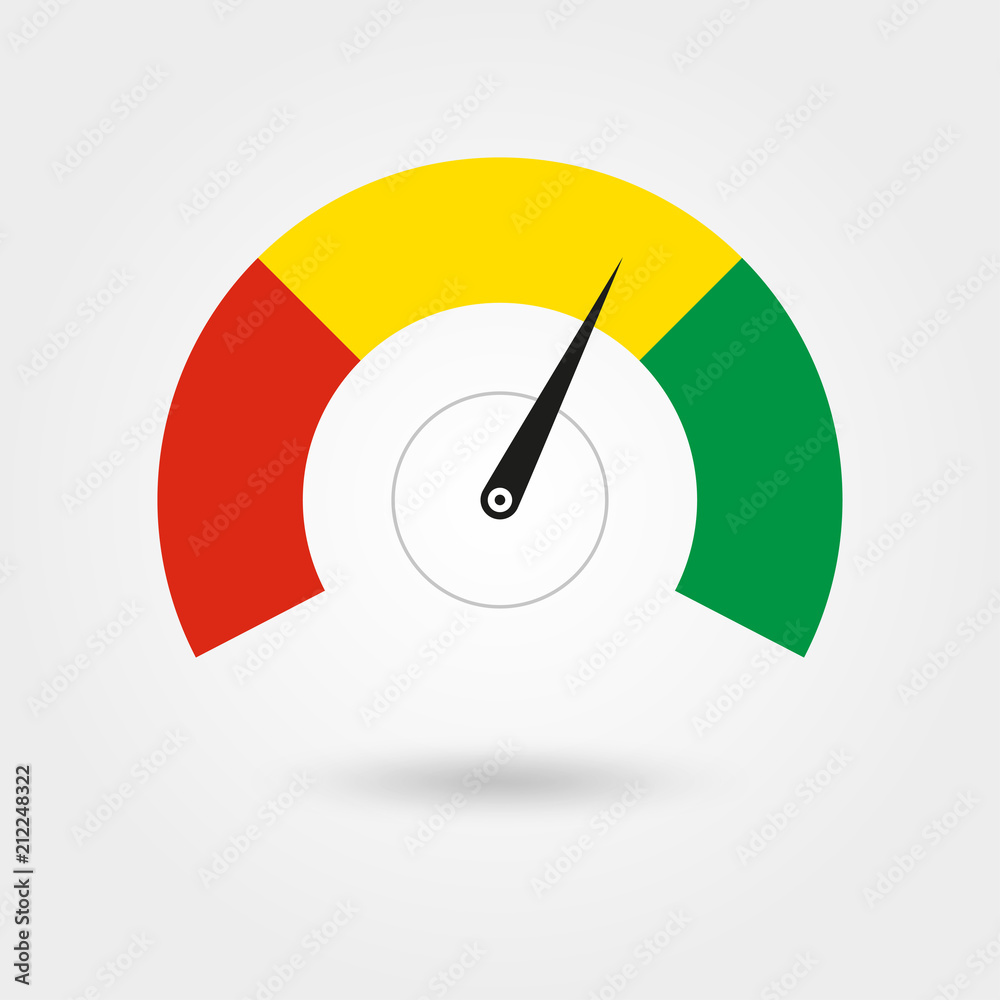 Speedometer icon. Gauge or rpm meter logo. Fast and slow meter. Vector