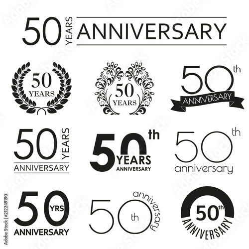 50 years anniversary icon set. 50th anniversary celebration logo. Design elements for birthday, invitation, wedding jubilee. Vector illustration.