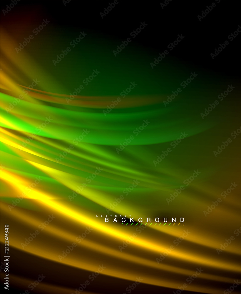 Neon glowing wave, magic energy and light motion background. Vector wallpaper template Neon glowing wave, magic energy and light motion background. Vector wallpaper template