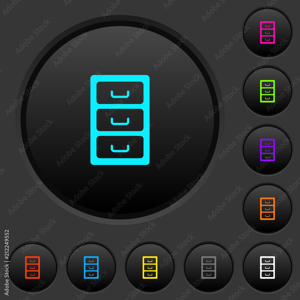 Archive file cabinet dark push buttons with color icons Archive file cabinet dark push buttons with color icons