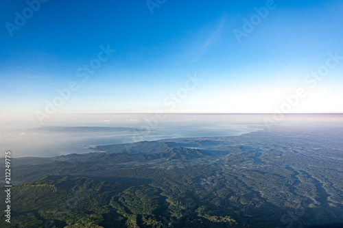 Aerial View of Bali From Top of Mount Agung Volcano. Hiking Down to the Earth, Bali, Indonesia.