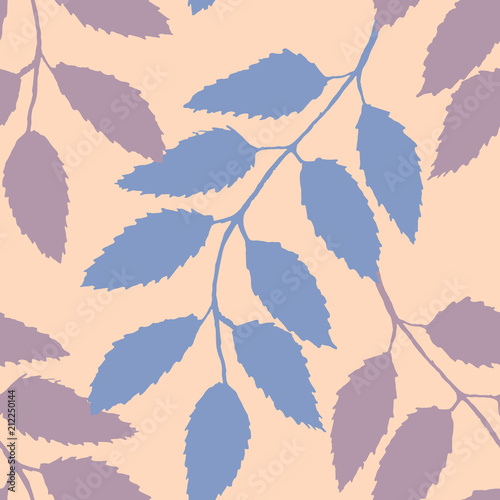 Monochrome pink lilac rowanberry ashberry leaf branch silhouette botanical illustration seamless pattern texture background vector