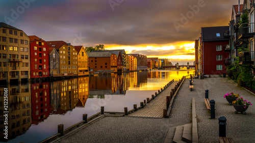 Trondheim city on the sunrise, Norway.