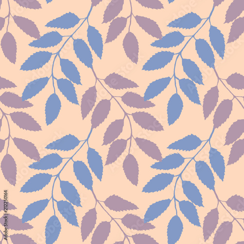 Monochrome pink lilac rowanberry ashberry leaf branch silhouette botanical illustration seamless pattern texture background vector