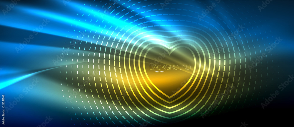 Neon glowing wave, magic energy and light motion background. Wallpaper template, hi-tech future concept Neon glowing wave, magic energy and light motion background. Wallpaper template, hi-tech future concept