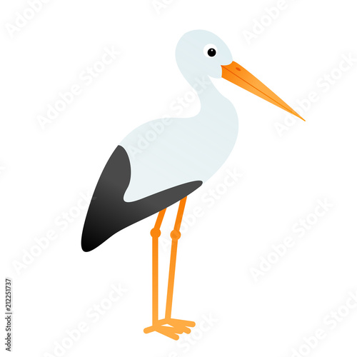 Cartoon stork bird isolated on white background, vector illustration