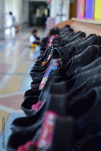 School shoes on rack 