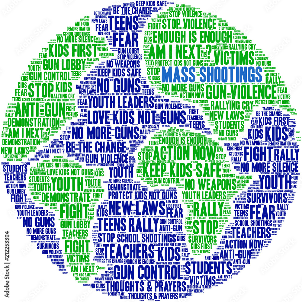 Mass Shootings Word Cloud on a white background. 