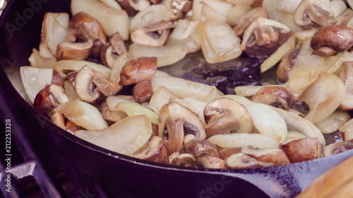 Grilled mushrooms and onions