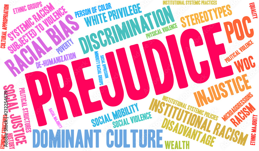 Prejudice Word Cloud on a white background. Prejudice Word Cloud on a white background.
