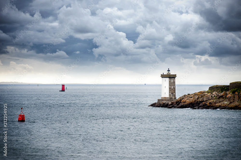 Phare de Kermorvan. Kermorvan Lighthouse (Pointe de Kermorvan), Le Conquet, Britanny, France.