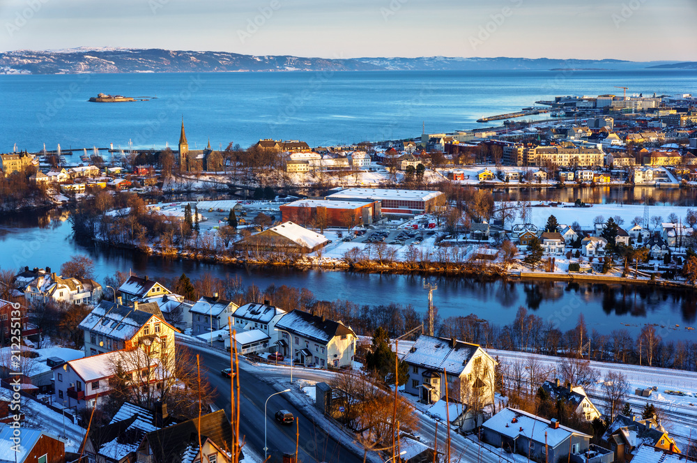 Winter view of the city of Trondheim in Norway