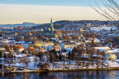 Winter view of the city of Trondheim in Norway
