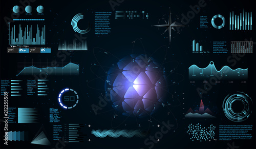 Futuristic interface hud design, infographic elements like scanning graph or waves, Sci-fi futuristic hud dashboard display virtual reality technology screen