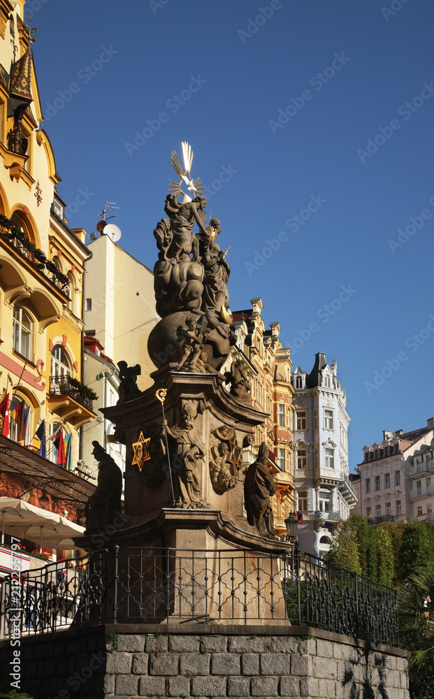 Fototapeta premium Column of Holy Trinity - Plague pillar in Karlovy Vary. Bohemia. Czech Republic