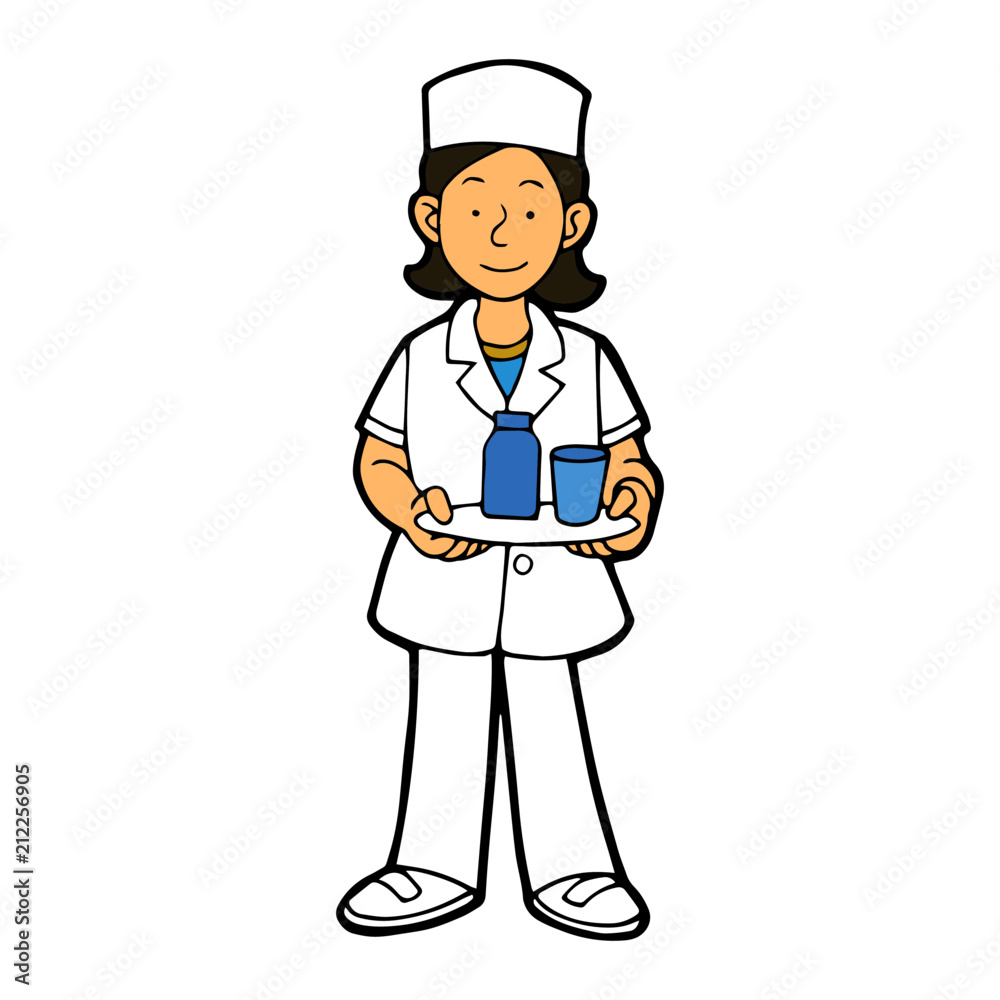 Nurse cartoon illustration isolated on white background for children color book Nurse cartoon illustration isolated on white background for children color book