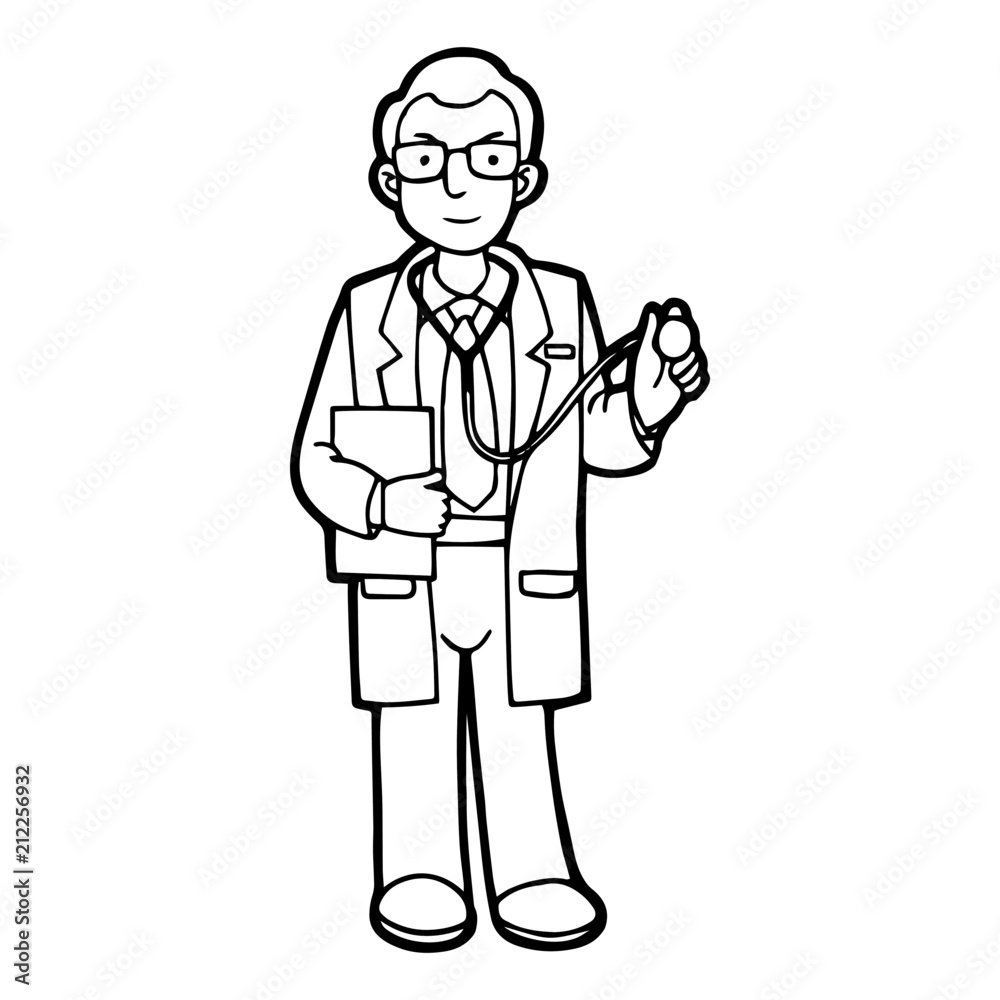 Doctor cartoon illustration isolated on white background for children color book