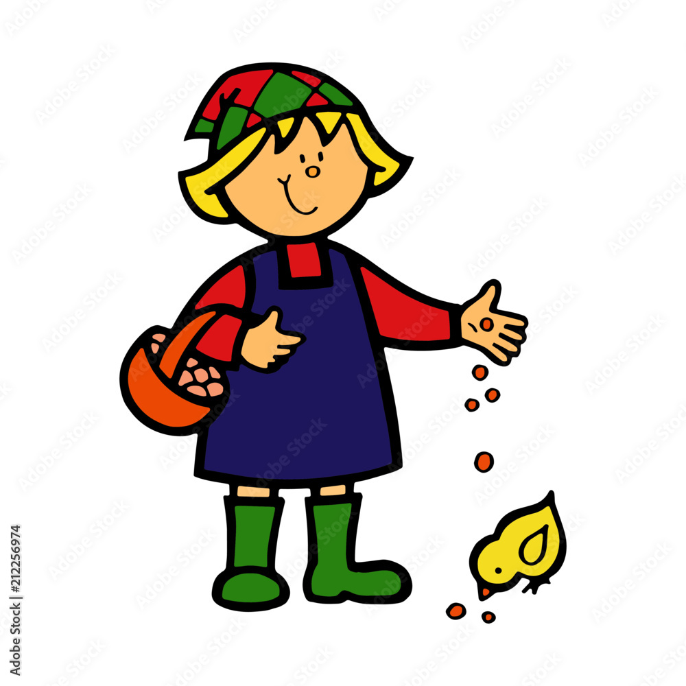 Little girl feed chicken Little girl feed chicken