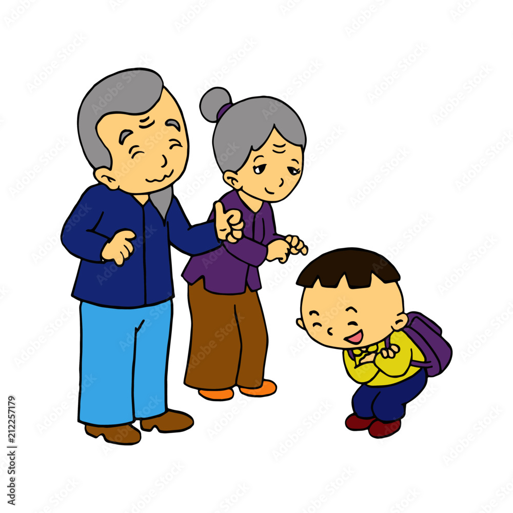 Little boy say hi with grandmother and grandfather Little boy say hi with grandmother and grandfather