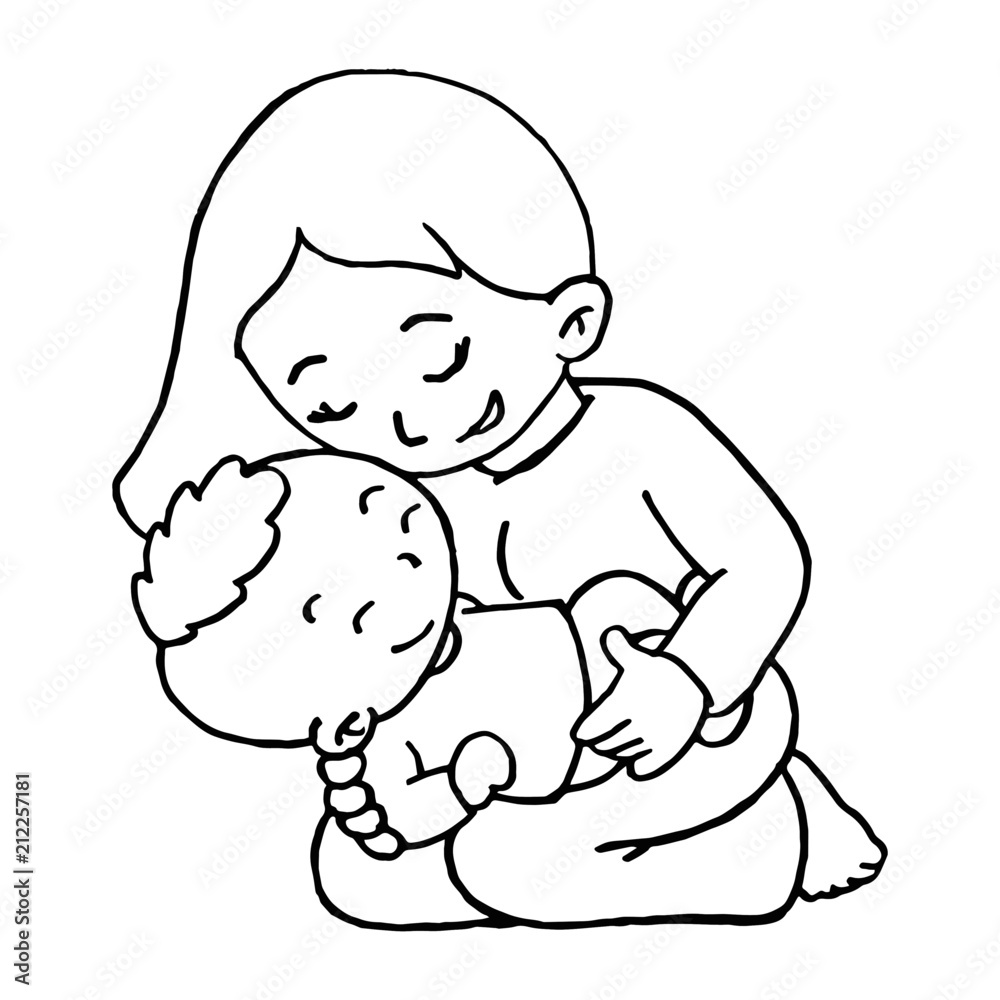 Mother love her baby cartoon illustration isolated on white background for  children color book Stock Vector | Adobe Stock