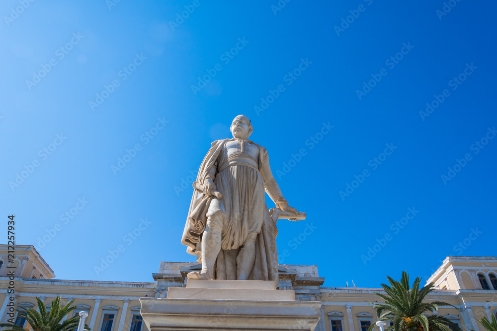Andreas Miaoulis statue in front of the city Hall of Syros island in Cyclades, Greece