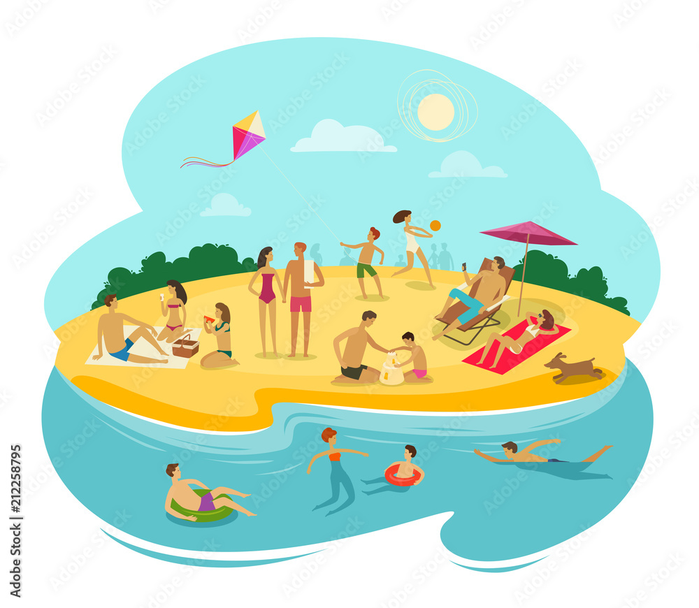 People rest on the beach. Cartoon vector illustration People rest on the beach. Cartoon vector illustration