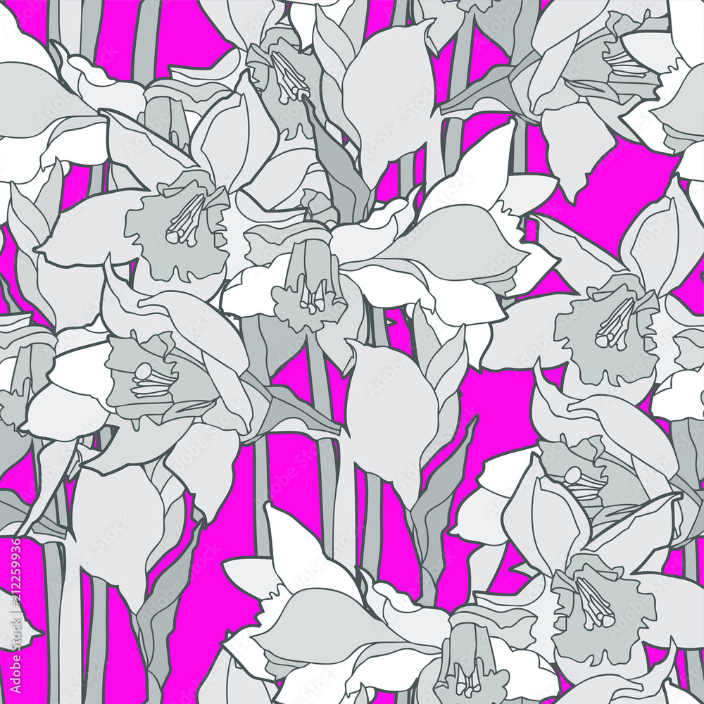 Seamless pattern with beautiful narcissus flowers in art nouveau style