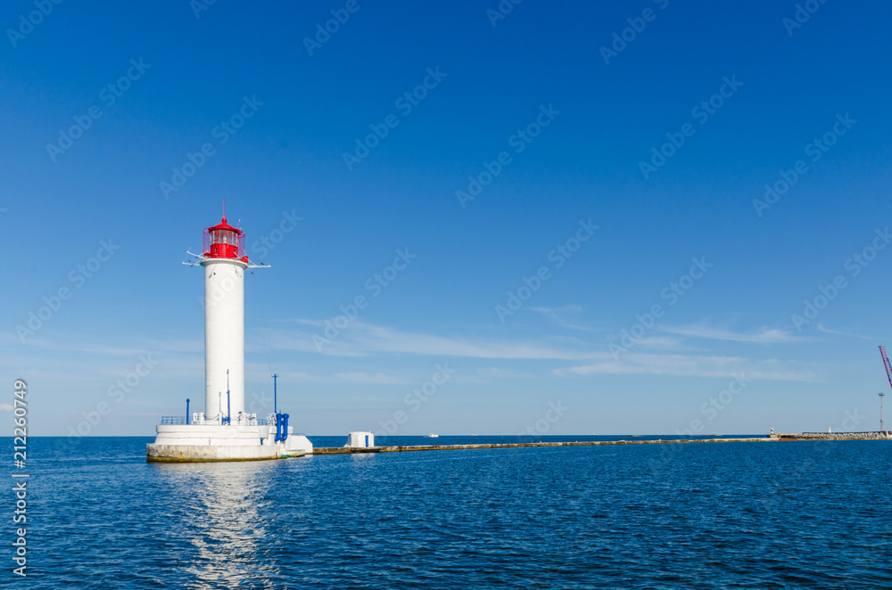 Seascape with lighthouse in the Odesa port