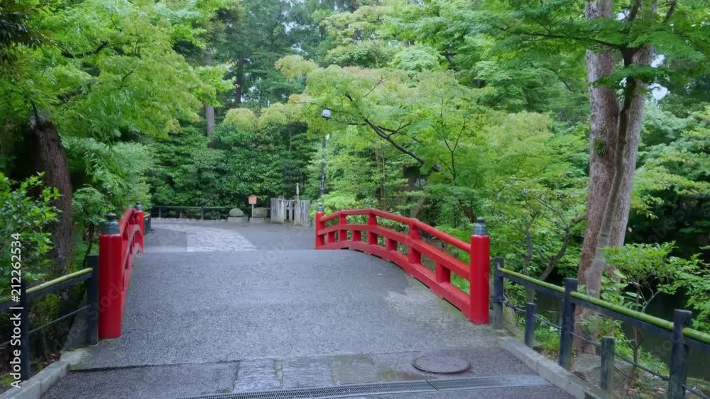 Beautiful red bridge at Tsurugaoka Hachiman-gu shrine - KAMAKURA / JAPAN - JUNE 18, 2018 Beautiful red bridge at Tsurugaoka Hachiman-gu shrine - KAMAKURA / JAPAN - JUNE 18, 2018