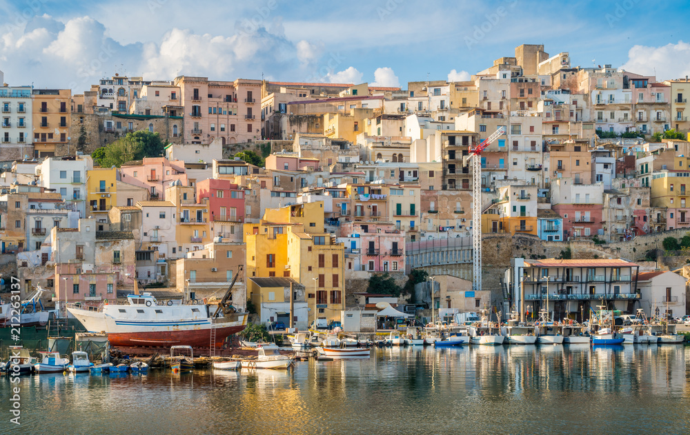 The colorful city of Sciacca overlooking its harbour. Provice of Agrigento, Sicily.