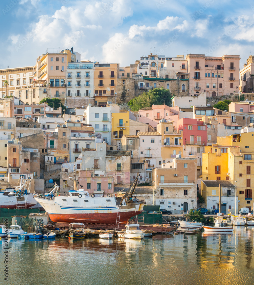 The colorful city of Sciacca overlooking its harbour. Provice of Agrigento, Sicily.