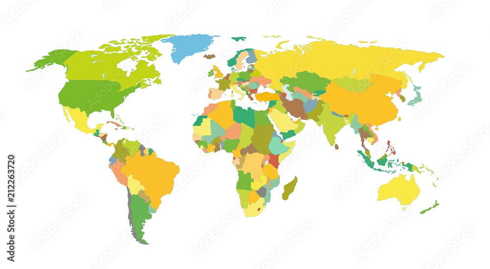 Fototapeta Szczegółowa kolorowa mapa świata. Ilustracji wektorowych