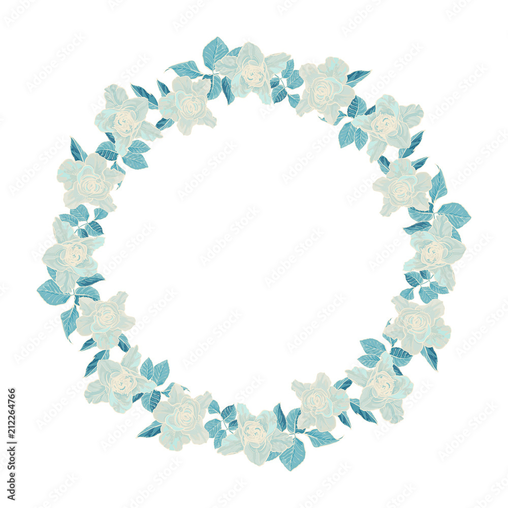 Round rose frame for greeting card or text, vector illustration. Round rose frame for greeting card or text, vector illustration.