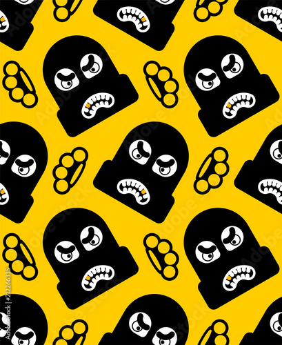 Robber pattern seamless. Burglar and brass knuckle ornament. Rogue vector background