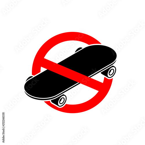 Stop skateboard. No skateboarding. It is forbidden to ride on board. Red prohibitory sign. Ban vector illustration