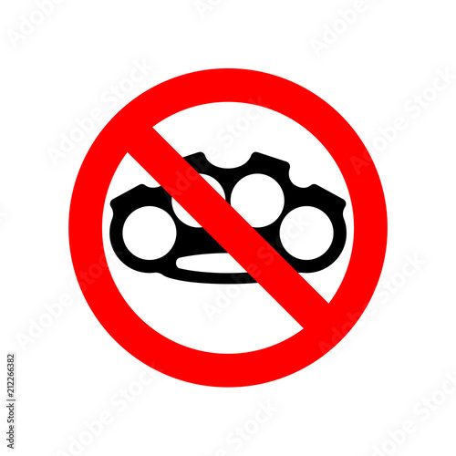 Stop brass knuckle. No Weapon Robber. Red prohibitory sign. Ban Danger Burglar vector illustration