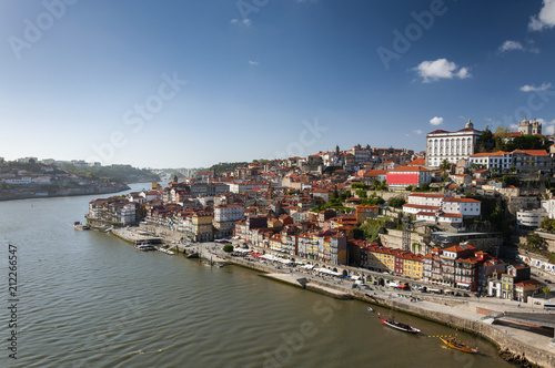 View of the Ribeira Neighborhood and the Douro River in the city of Porto, Portugal