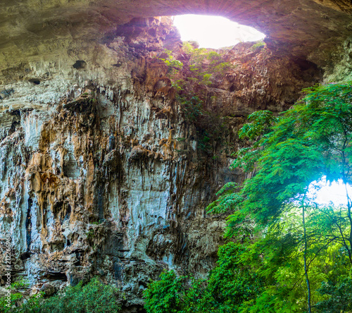 light through the hole on the roof of Tharlode Yai cave