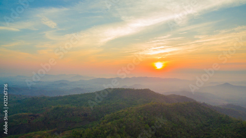 aerial view scenery sunset above Thanlod Yai cave in Kanchanaburi © Narong Niemhom