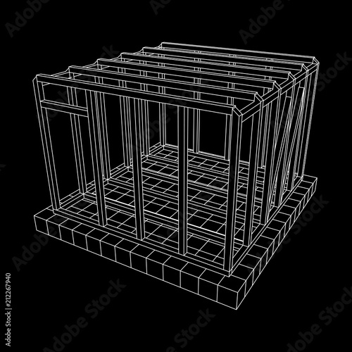 Abstract architecture building. Plan of modern framing house. Wireframe low poly mesh construction.