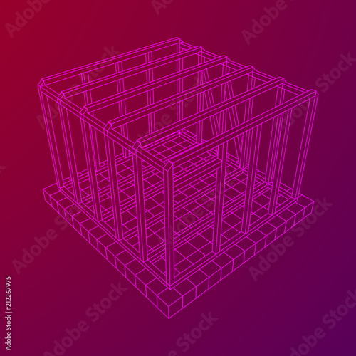 Abstract architecture building. Plan of modern framing house. Wireframe low poly mesh construction.