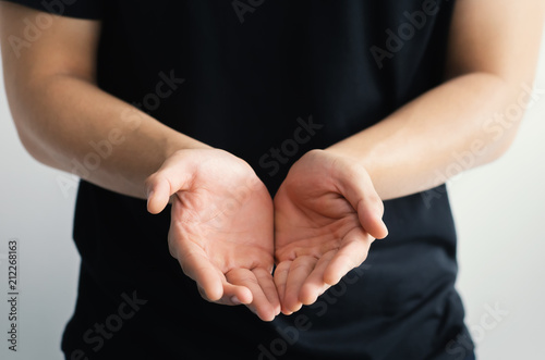 Foto Close up of open hands. Holding, giving, showing concept.