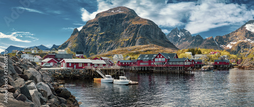 Fotografie, Obraz Panoramic shot of A village, Moskenes, on the Lofoten in northern Norway