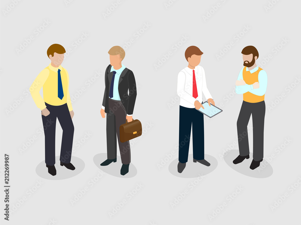 Isometric image of people businessmen, managers in the business dress uniform. Isometric image of people businessmen, managers in the business dress uniform.